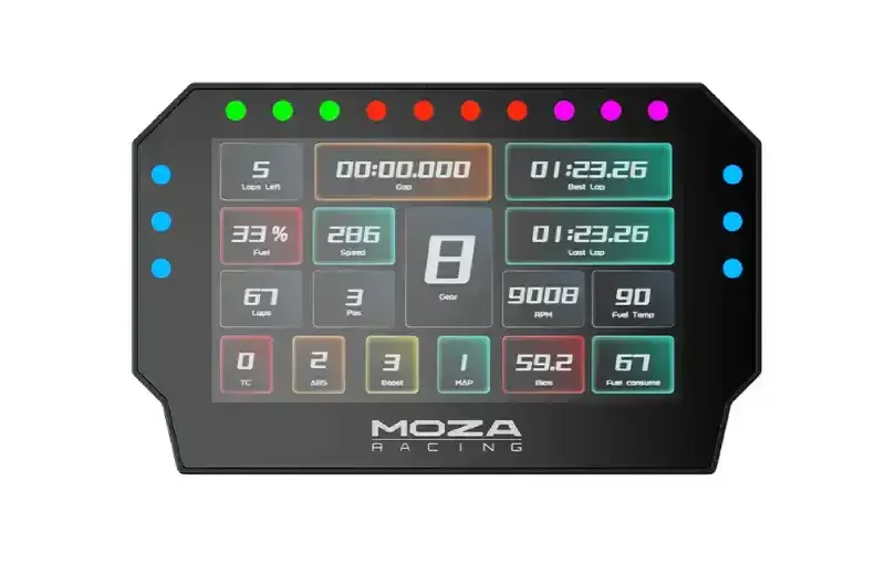 Moza CM2 HD Racing Dash installé sur un setup simracing