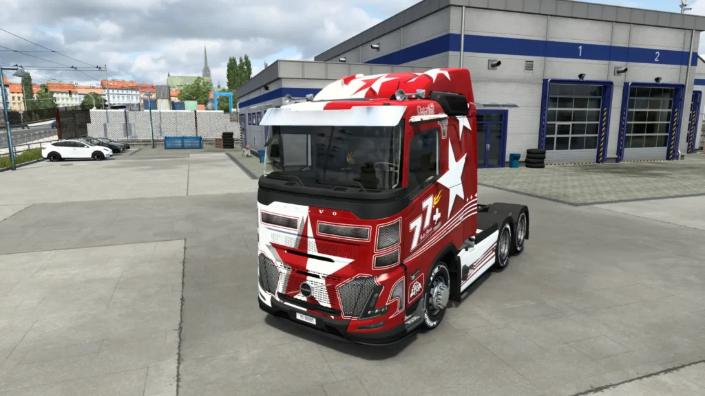 Skin Volvo FH couleurs Valais Swiss Cheese vue avant Euro Truck Simulator 2