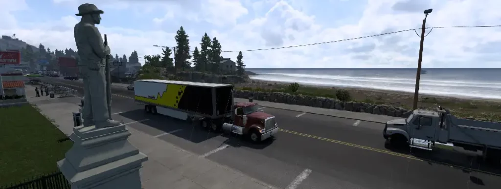 American Truck Simulator camion avec remorque plage et ville