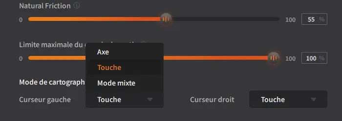 Configuration axe ou touche des sliders dans MOZA Pit House